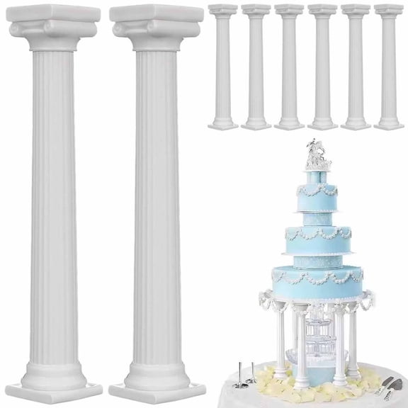 8Pcs Cake Pillars, 6.7 Inch Roman Column Cake Dowels for Tiered Cakes, Plastic Dowel Rods for Multilayer Wedding Cakes (8 PCS, White)