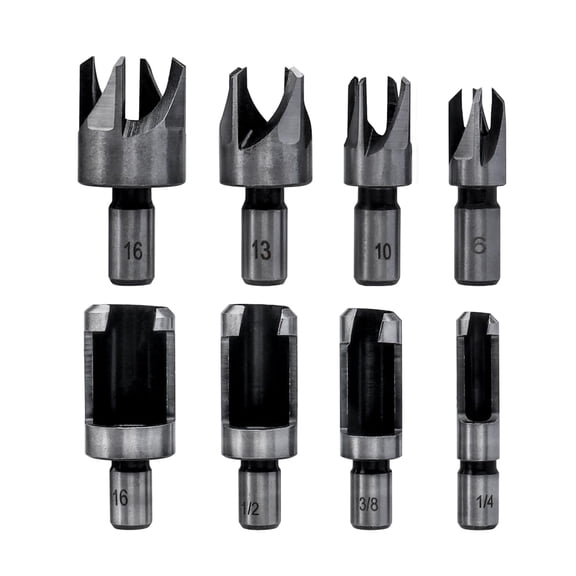 8Pcs Carbon Steel Wood Plug Cutter Set Taper Claw Drill Bit 1/4" 1/2" 3/8" 5/8"