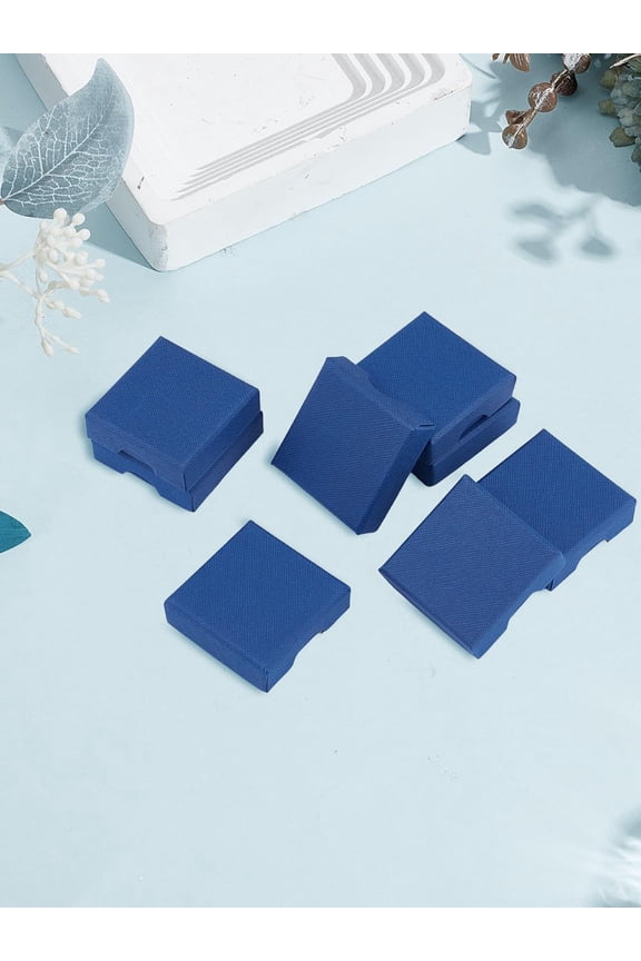 8Pcs Cardboard Jewelry Set Boxes Square Gift Boxe with Sponge Inside Blue Packaging Case for Rings Pendants Earrings Necklaces Party Favor Jewelry Crafts 5.05~5.1x5.1x1.67cm