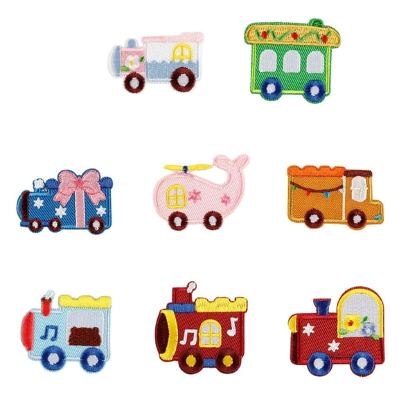 8Pcs Cartoon Car Iron On Patches Adhesive Embroidery Applique For Jackets Backpacks Clothing Decoration Sewing Project