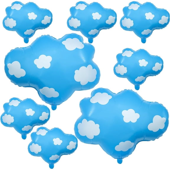 8Pcs Cartoon Story Theme Blue Sky White Clouds Foil Balloons Blue Cloud Balloon for Toy Theme Cartoon Stories Birthday Party Decorations