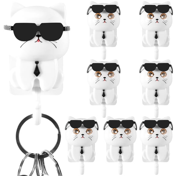 8Pcs Cat Key Hook Cute Cat Key Holder Self Adhesive Cat Key Hanger Decorative Cat Key Organizer Multifunctional Cat Coats Hook for Key Bag Scarf Hat Towel