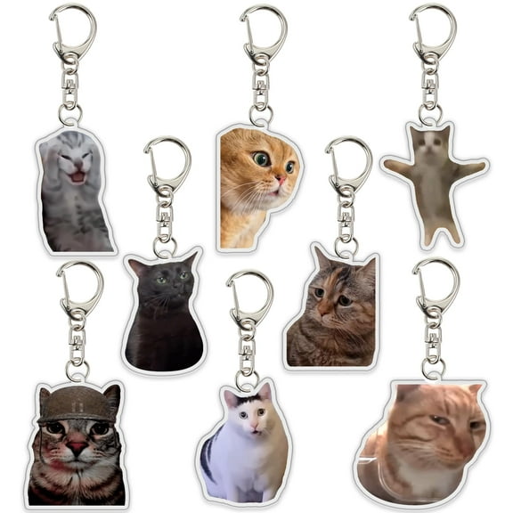 8Pcs Cat Keychain,Cute Cat Keychains Two Cats Talking Kawaii Keyring Charm Funny Keychain