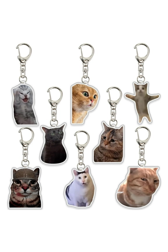 8Pcs Cat Keychain,Cute Cat Keychains Two Cats Talking Kawaii Keyring Charm Funny Keychain