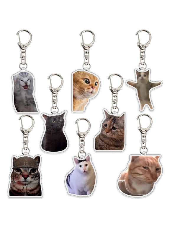 8Pcs Cat Keychain,Cute Cat Keychains Two Cats Talking Kawaii Keyring Charm Funny Keychain
