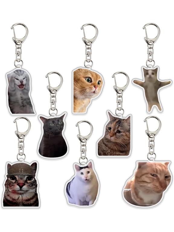 8Pcs Cat Keychain Cute Cat Meme Keychains Two Cats Talking Keyring Kawaii Charm Keychain Funny Gift For Friend, Multi, One Size