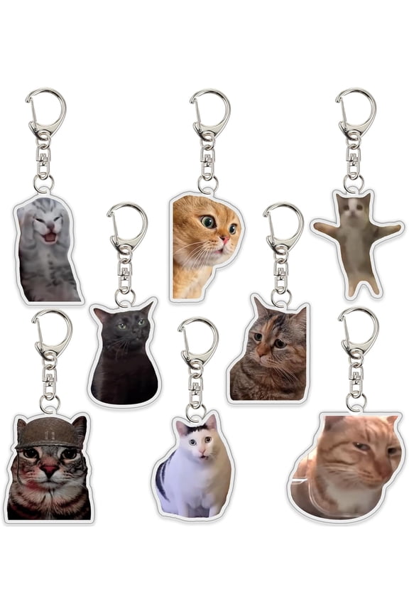 8Pcs Cat Keychain Cute Cat Meme Keychains Two Cats Talking Keyring Kawaii Charm Keychain Funny Gift For Friend, Multi, One Size