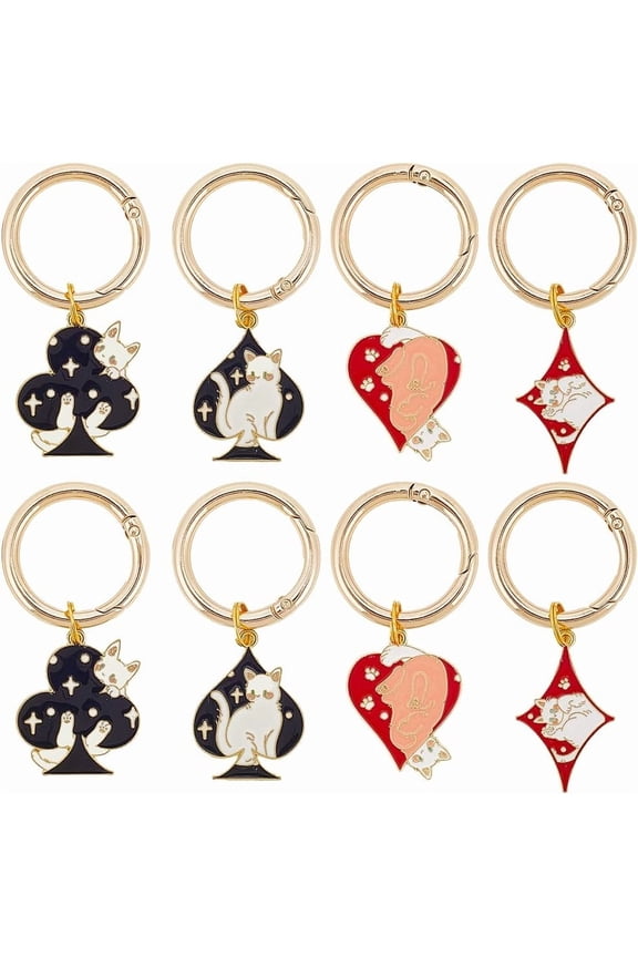 8Pcs Cats Shoe Charms Shoe Pendants 4 Styles Colorful Heart Block Cards Alloy Enamel with Spring Gate Rings Small Pet Cat Animal Shoelace Charms for Sneaker Boots Shoes Women Decoration Colorful