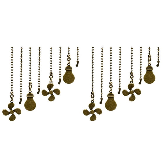 8Pcs Ceiling Fan Pull Chain Set,Bulb and Pattern Extension Pendant 12 Inch(Antique Bronze)