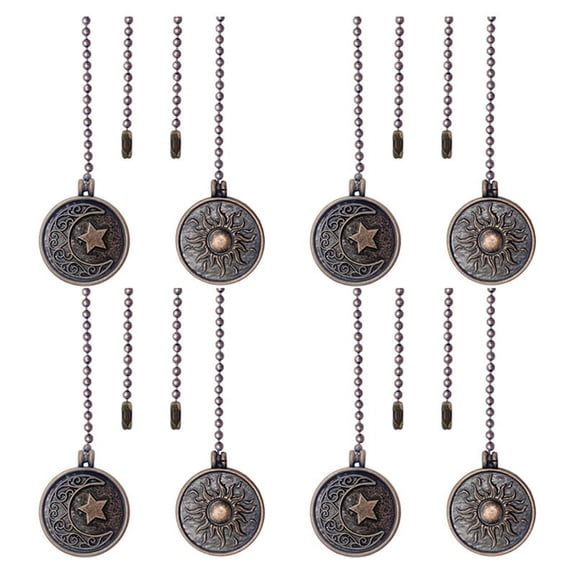 8Pcs Ceiling Fan Pull Chain Set Pattern Pull Chains Extension Copper Beaded Ball Fan Pull Chain with Ornament,8 x Fan pendant,Brass