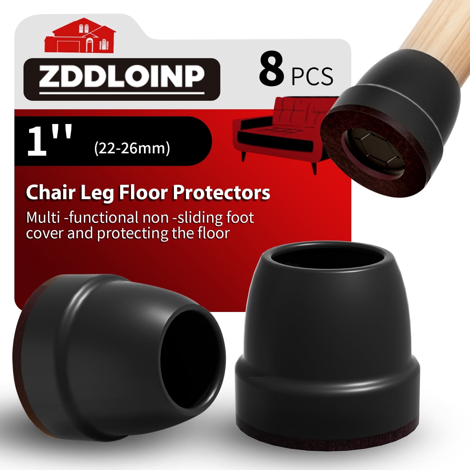 8Pcs Chair Leg Covers Anti skid slide automatic switching,Chair Leg Caps with Felt Pads,Chair Leg Floor Protectors for Hardwood Floors(1"Black)