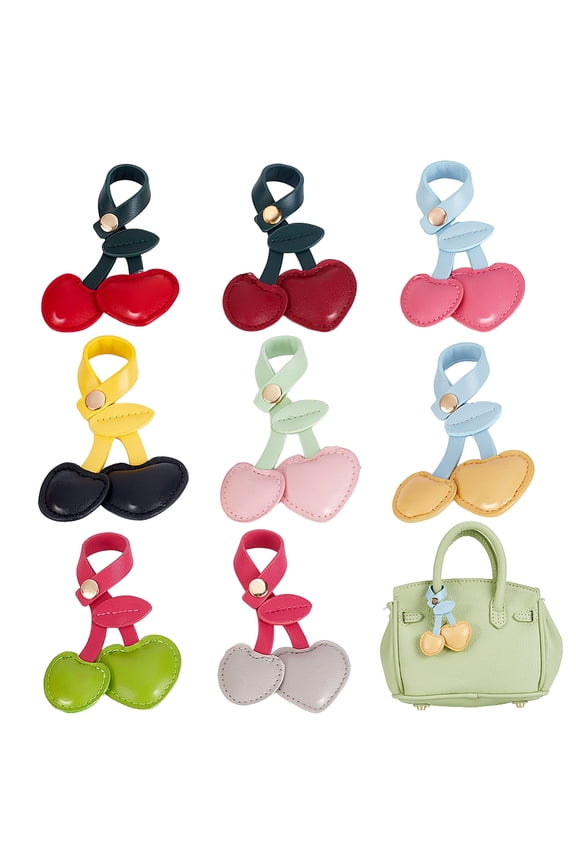 8Pcs Cherry Bag Charms 8 Styles Adorable Imitation Leather Cherries Keychain Pendant Cute Fruit Purses Hanging Accessories