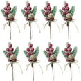 8Pcs Christmas Berries Red Stems Evergreen Pine Branch, Christmas Picks