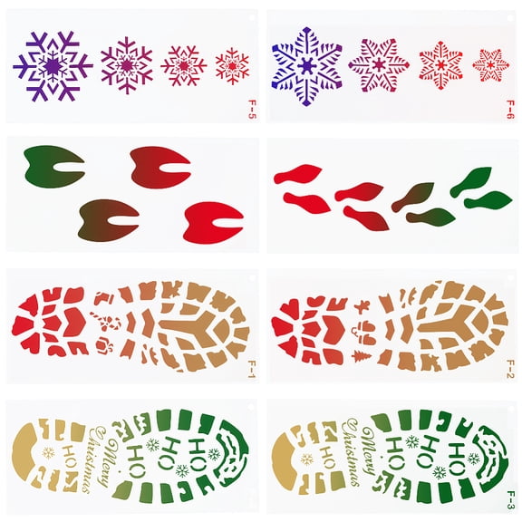 8Pcs Christmas Holiday Footprint Stencils Santa Claus Boot Snowflake Large Hollow Out Drawing Plastic Template Stencil for Painting on Floor Wood