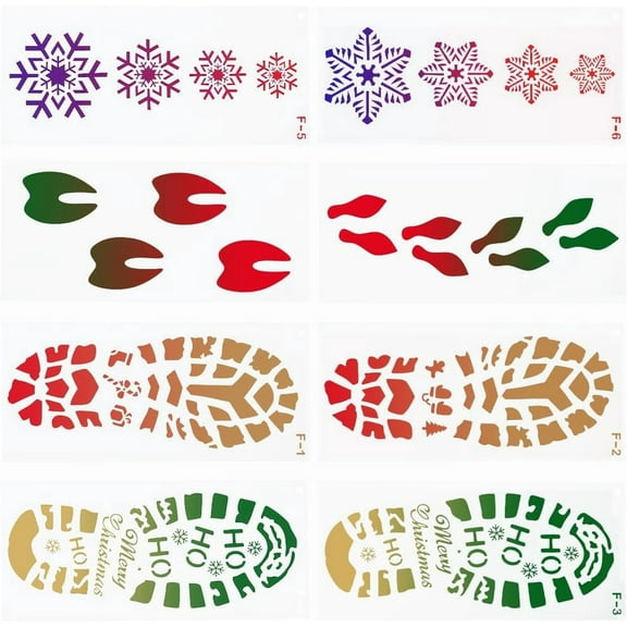 8Pcs Christmas Holiday Footprint Stencils Santa Claus Snowflake Large Hollow Out Drawing Plastic Template Stencil for Painting on Floor Wood Wall Window Decoration 12x5.51inch DIYDIY