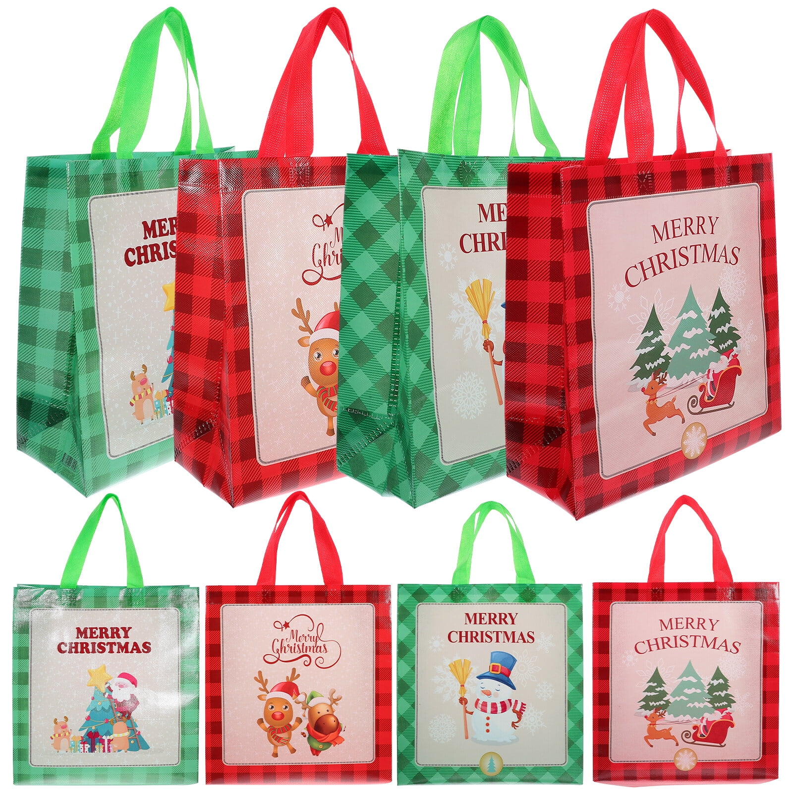 8Pcs Christmas Pattern Gift Bags Grocery Tote Bag Large Bags Reusable