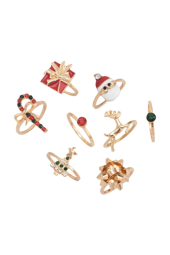 8Pcs Christmas Reindeer Rings Fun Costume Jewelry for Christmas Gatherings