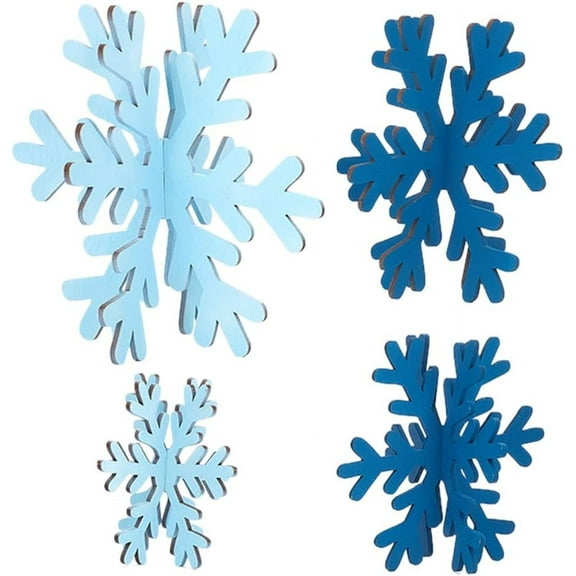8Pcs Christmas Wooden Snowflake Decor Winter Snowflake Signs 3D Snowflake Tabletop Decor Large Snowflake Centerpiece Christmas Tiered Display Decoration Ornaments for Xmas Home Party Blue