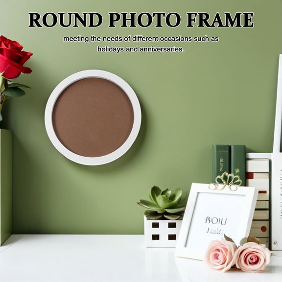 8Pcs Circular Picture Frames White Plastic Desktop Decor Dust Moisture Protection