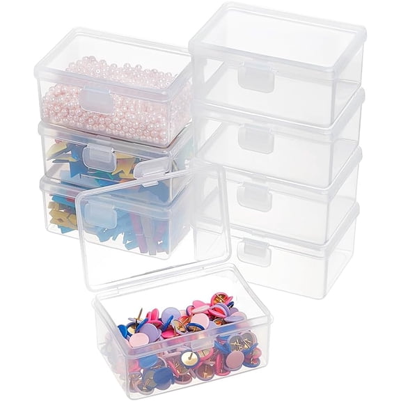 8Pcs Clear Plastic Box Container Transparent Rectangle Storage Organizer with Lids for Beads Small Items and Other Craft Projects 3.2x2.2x1.4" White