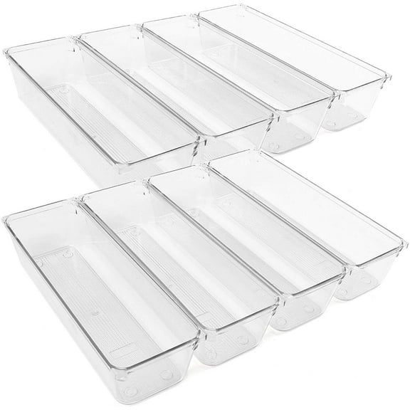 8Pcs Clear Plastic Drawer Organizers Storage Tray for Utensil Silverware Kitchen