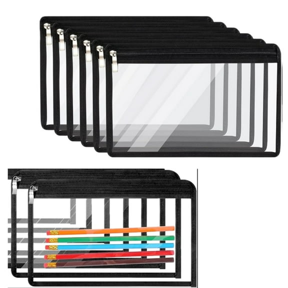 8Pcs Clear Zipper Pouches Pencil Pouches PVC Makeup Pouch Envelopes Folder Storage Multi Purpose Pouch Document File Organization Bags, Office Supplies