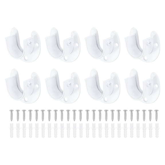 8Pcs Closet Rod End Supports, 0.98" Stainless Steel Flange Rod Holder Bracket End Supports with Screws for Bathroom Closet Curtain, White