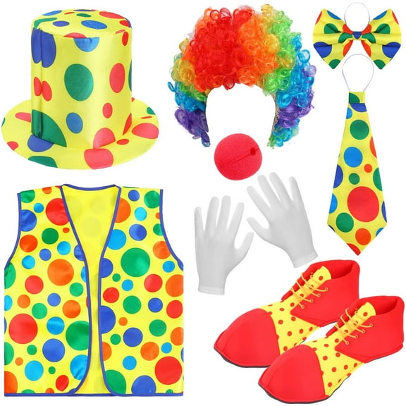 8Pcs Clown Costume Set, Funtery Clown Accessories, Fancy Outfit for Costume Party