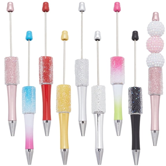 8Pcs Colorful Beadable Pens Plastic Bead Pen Bulk Assorted Bling Diamond Rhinestone Beaded Ballpoint Retractable Creative Gem Beads Pens Set for