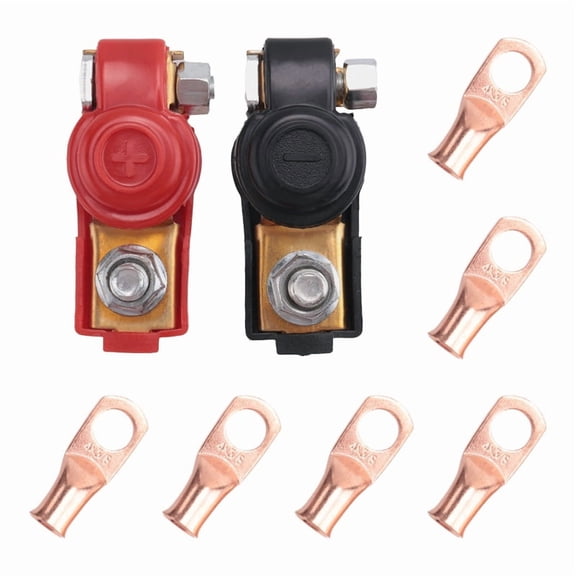 8Pcs Copper Battery Terminals Negative and Positive Terminal Clamps Connectors with Copper Ring Assortment Kit for Car,Red