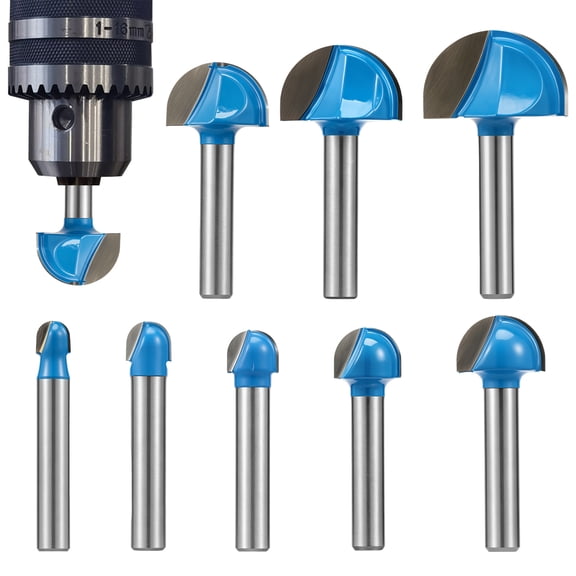 8Pcs Core Box Router Bit Set 1/4" Shank Tungsten Carbide Round Nose Grooving Milling Cutter for Woodworking Acrylic