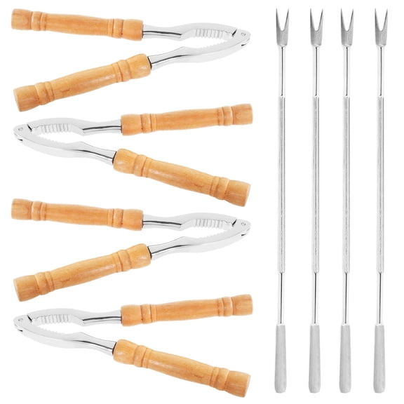 8Pcs Crab Leg Crackers with 4 Picks Sturdy Seafood Cracker Tool with Nonslip Wood Handle Efficient Lobster Crackers Seafood Cracker Nut Crackers for Seafood Nuts Walnuts