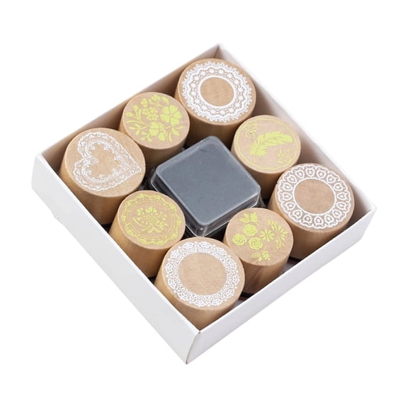 8Pcs Craft Stamp Scrapbooking Stamp Flower Stamper with Inkpad for Scrapbooking Journal Planner Album Calendar