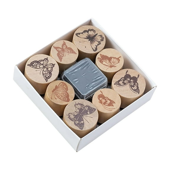 8Pcs Craft Stamp Scrapbooking Stamp Flower Stamper with Inkpad for Scrapbooking Journal Planner Album Calendar