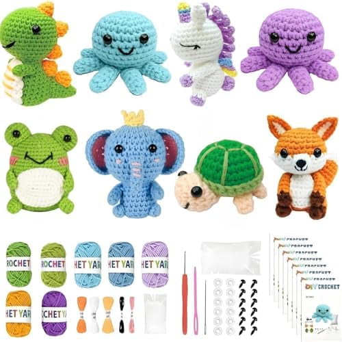 8Pcs Crochet Animal Kit for Beginners with Step by Step Videos | Crotchet Kit with Yarn Hook and Supplies, Knitting Kit to Make Your Own Loom Animals, DIY Craft Gift for Craft Lovers$$Art & Craft