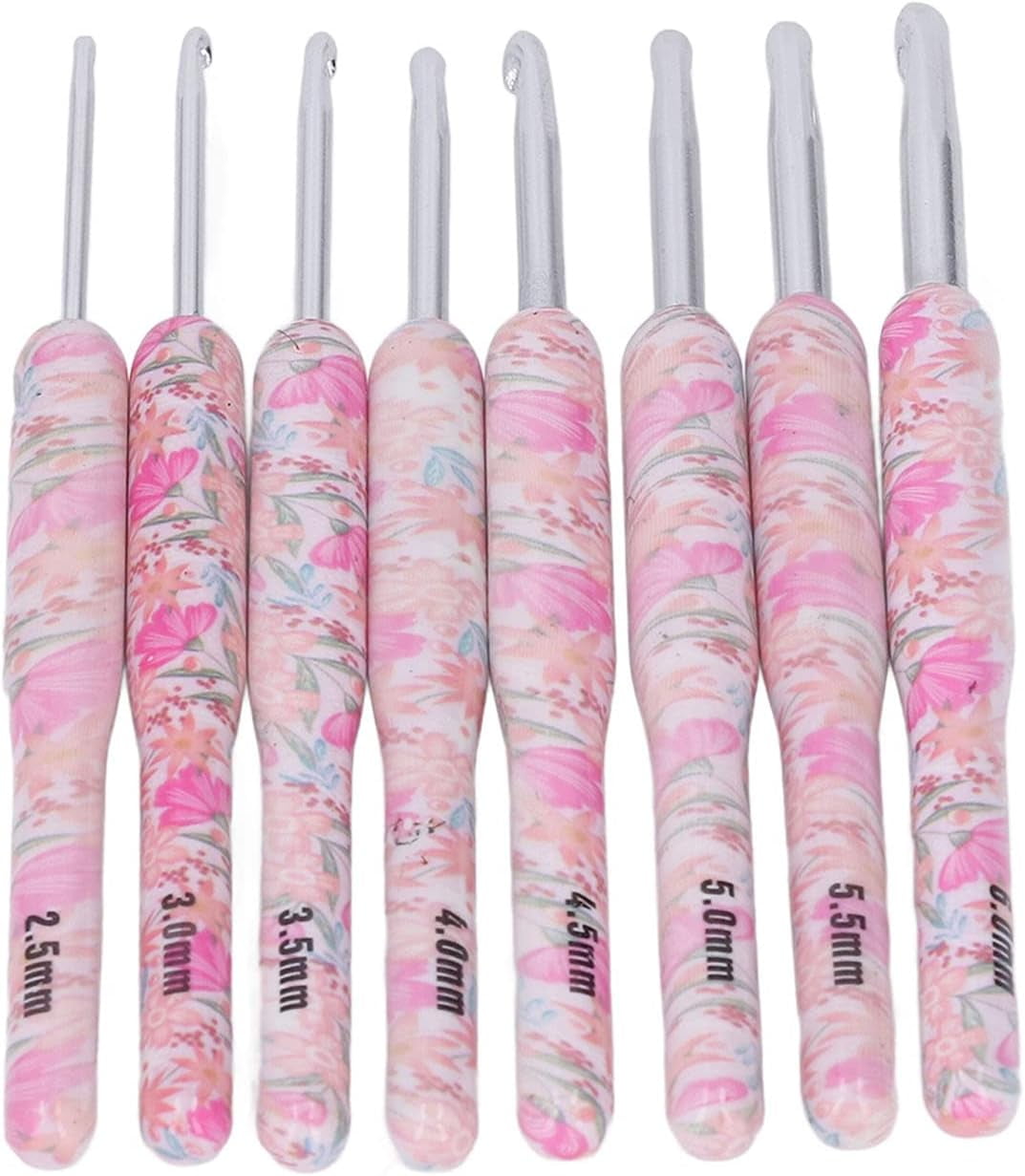 8Pcs Crochet Hook Set, Ergonomic Soft Grip Handles Yarn Knitting Needles for Arthritic Hand (Smash Flower)