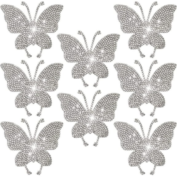 8Pcs Crystal Stickers for Cars, Bling Rhinestone Paw Decals, Bulk Crystal Stickers Suitable for Women Car Bumper Window Laptops Decoration (Butterfly)
