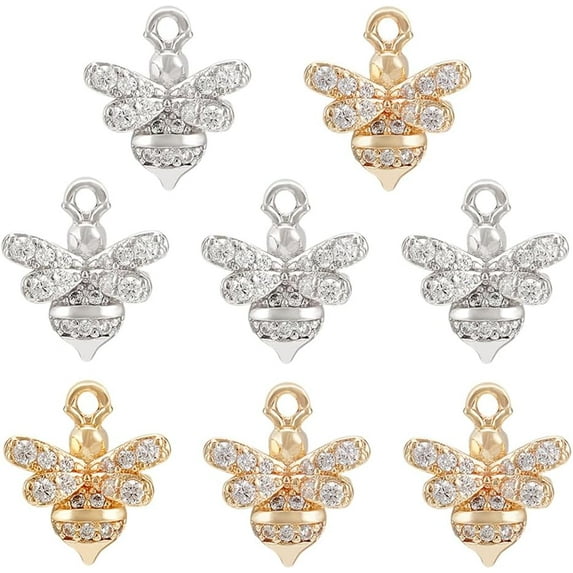 8Pcs Cubic Zirconia Bee Charms 14K Gold Plated Bee Charms Brass Micro Pave Clear Cubic Zirconia Pendant for Jewelry Making Bracelet Necklace Making DIY Accessories Clear