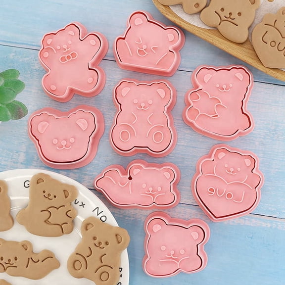 8Pcs Cute Bear Shape Biscuit Mold Set Cookie Plunger Hand Pressure DIY Fondant Cake Decoration Tools Sugar Craft