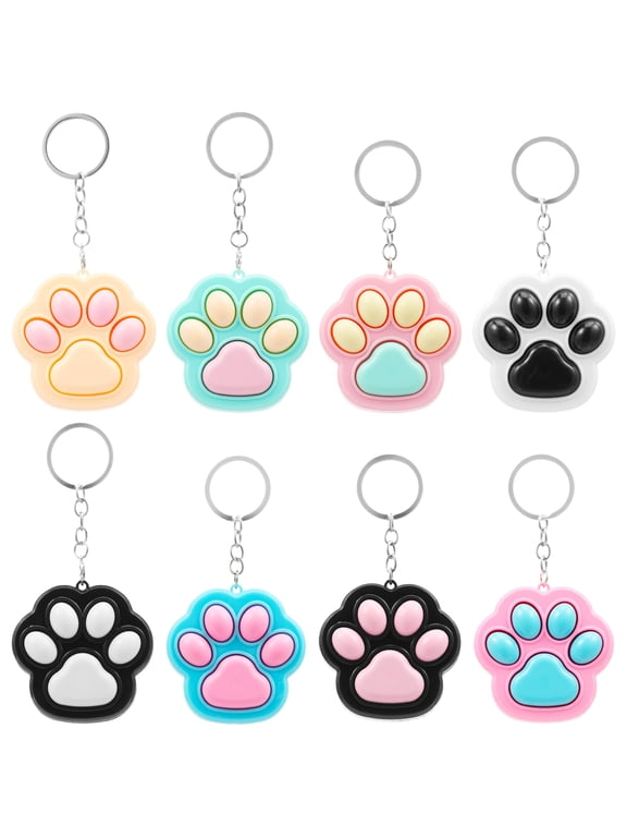 8Pcs Cute Cat Paw Clicker Keychain, Portable Click Fidget Toy with Sound, Keyboard Button Finger Clicker Anxiety Relief Key Ring for Daily Relaxation Stress Relief Accessory