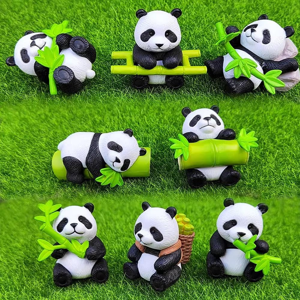 8Pcs Mini Jouet Panda Figurines, Panda Cake Topper Pour Enfant Fête D