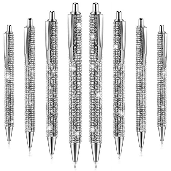 8Pcs Cute Pen Bling Diamond Christmas Rhinestones Gift Metal Ballpoint Fancy Sparkly Crystal C