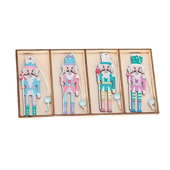 8Pcs Cute Pink Wooden Christmas Nutcracker Pendants 2024 Christmas Tree Ornaments Navidad Natal Xmas Decorations New Year 2025