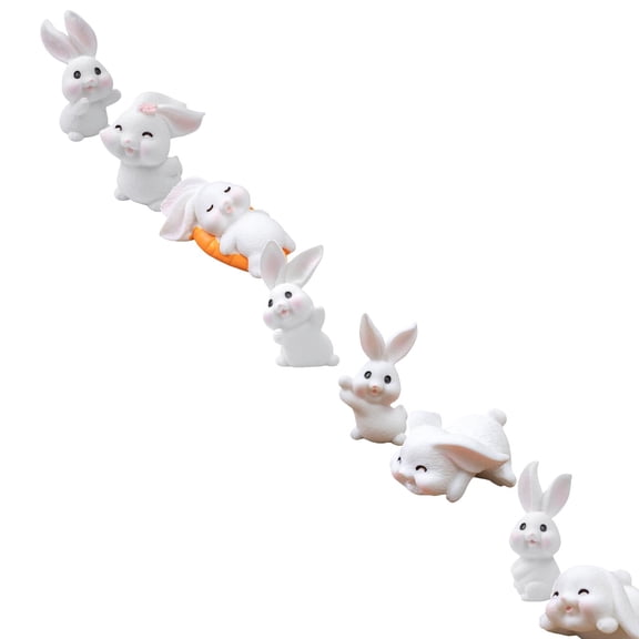 8Pcs Cute Resin Bunny Figurines Set, Miniature Rabbit Statues for DIY Garden Terrarium Dollhouse Desk Decor, 8 Pieces