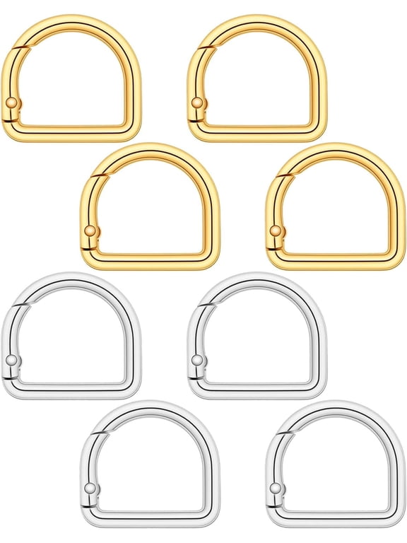 8Pcs D Rings for Bags, Metal Spring Key Hooks, Small Keyring Clips for Backpack Handbag Belt Strap Keychain Car Paracord (Gold & Silver)