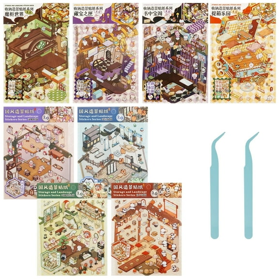 8Pcs DIY 3D House Stickers Set Reusable 3D Cartoon Scene Stickers Funny Mini Room Scene Sticker Cute 3D Miniature Scene Sticker 3D Sticker Scene for Adults