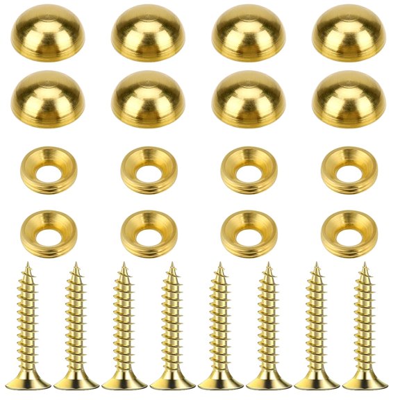 8Pcs Decorative Screws with Caps, Pure Brass Mirror Fixing Screw Covers Gold Upholstery Tacks Self Tapping Screws for Furnitures Cabinet Mirrors Fixing Repairing