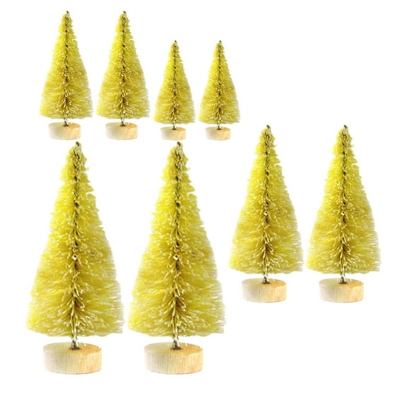 8Pcs Desktop Miniature Brush Trees Mini Artificial Christmas Tree for Home Decoration Tabletop Christmas Party Fairy Garden Yellow