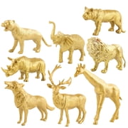 8Pcs Detailed Animal Kingdom Figurine Set, Realistic Wildlife Creature Models, Biological Science Learning Resource, Miniature Safari Zoo Figures, gold