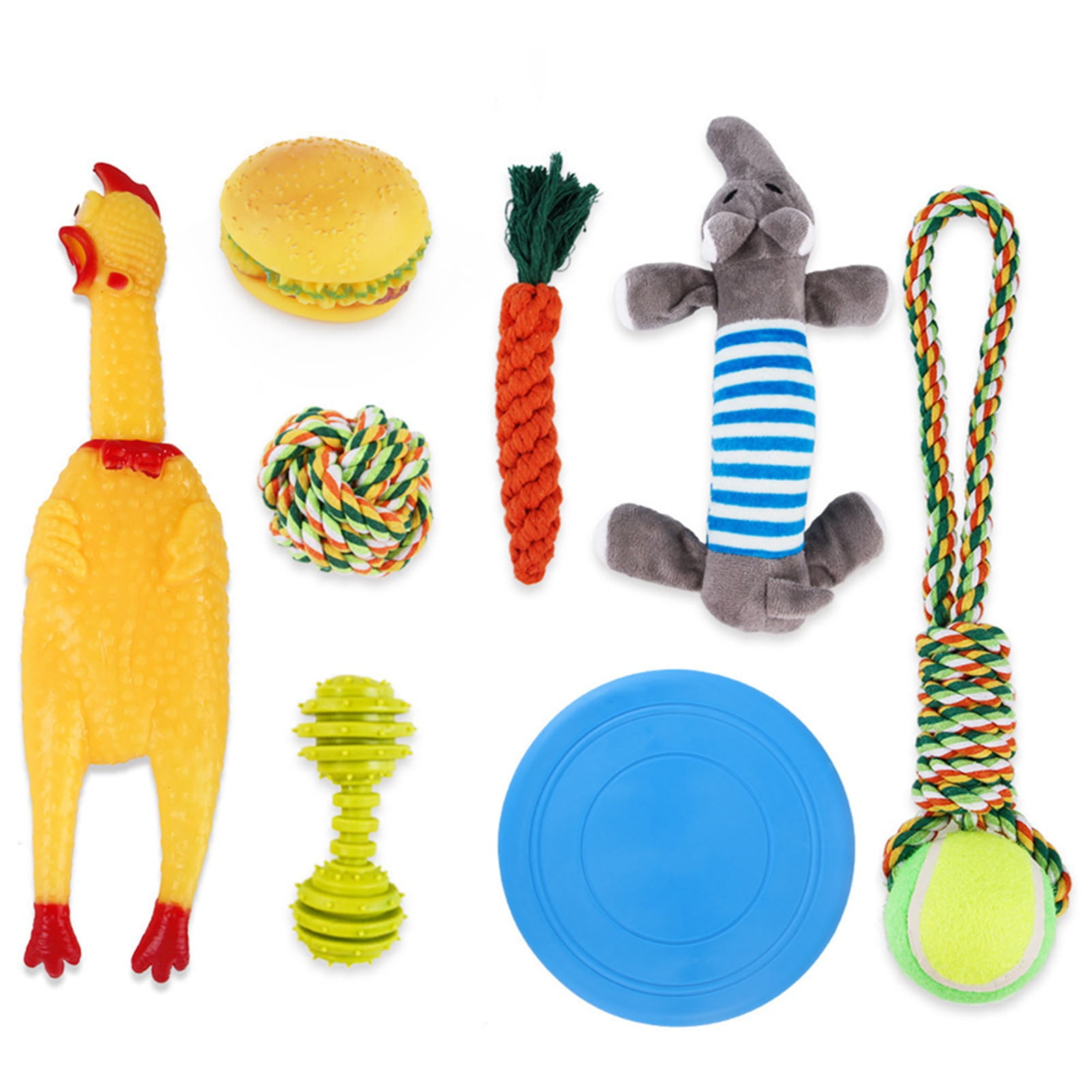 8Pcs Dog Plush Squeaky Toys Molar Teeth Cleaning Bite Resistant